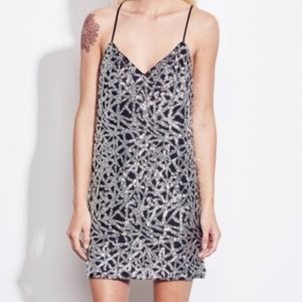 Ali & Jay Sequin Mini Dress Size M Black Silver